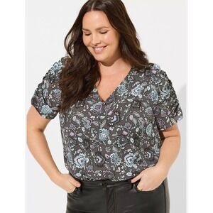 Torrid Harper Blouse Womens 1 Floral Paisley V-Neck Georgette Flutter Sleeve Top